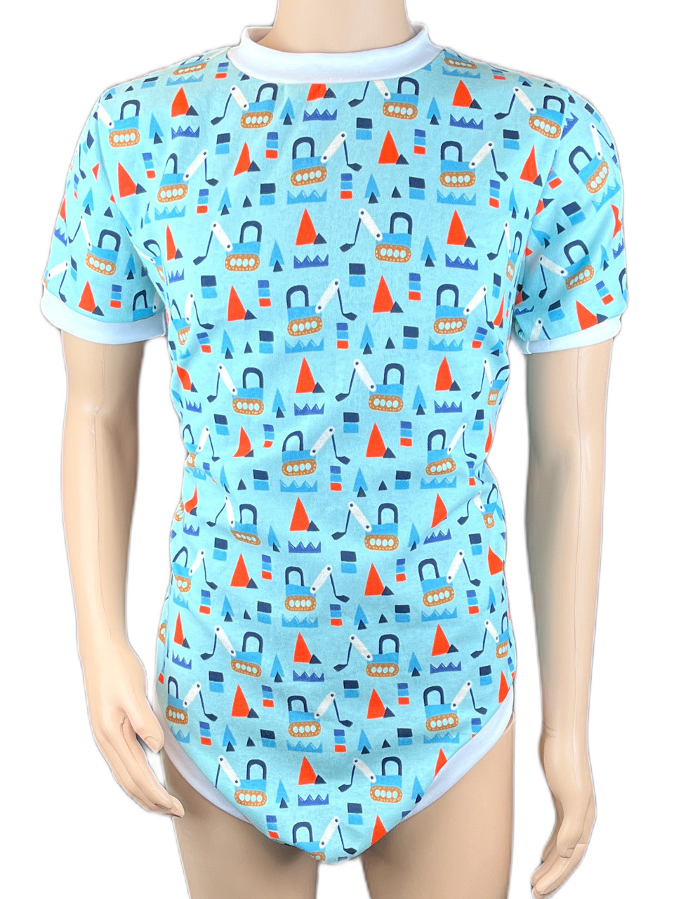 Cuddlz Cute Blue Digger Pattern Brushed Cotton Wincyette short zip