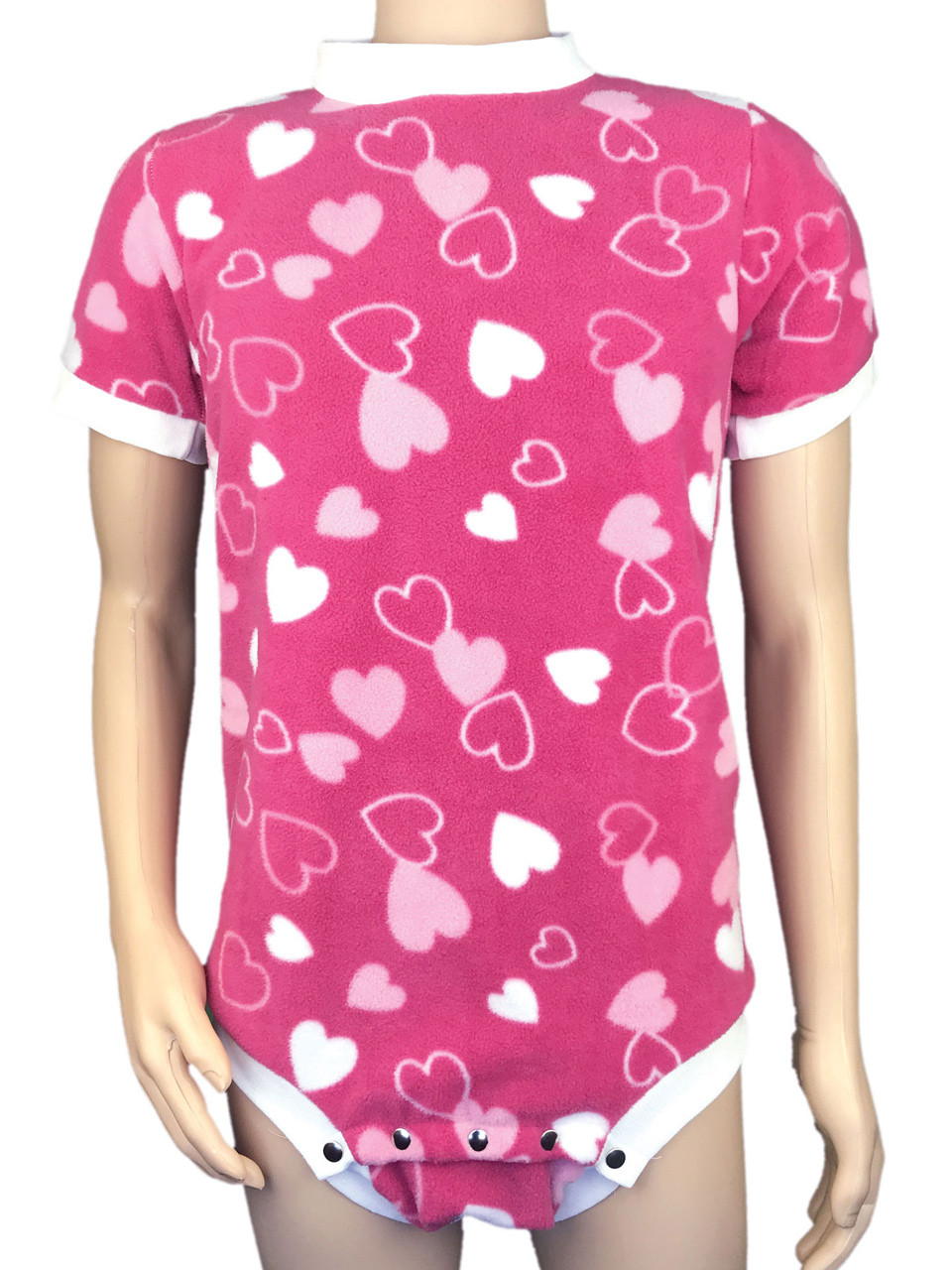 Pink hearts patterned onesie for adults ABDL Adult Baby Clothing