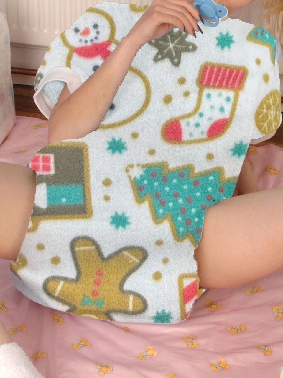Cuddlz Festive Gingerbread Fleece Waddle Onesie With Locking Zip Option