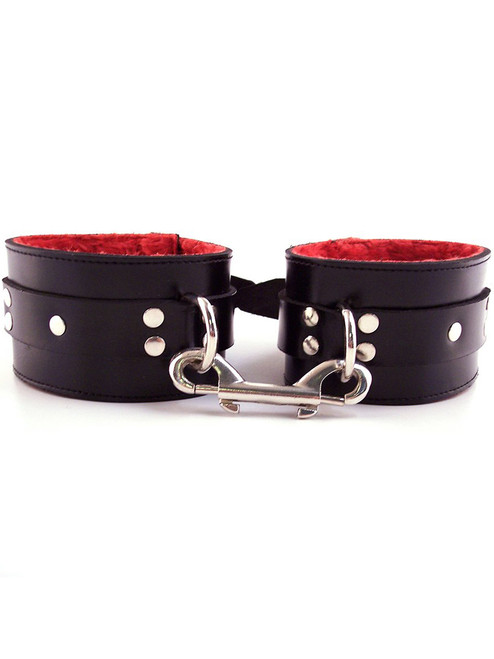Rouge High Quality Leather Fur Lined Wrist Cuffs For Bondage BDSM Furry Restraints  ABDL