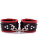 Black and red Rouge High Quality Black Leather Ankle Cuffs With Coloured Piping on the edges For Bondage BDSM Restraints ABDL