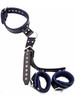 Black & Blue Rouge Leather Bondage Neck to Wrist restraint BDSM Front or Back Restraint with Cuffs Slave