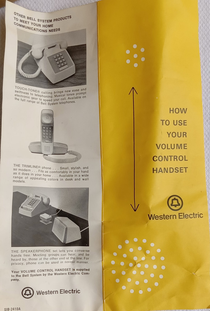 Hand Set Modulars G6 Yellow Volume control handset Western Electric / Old Phone Shop