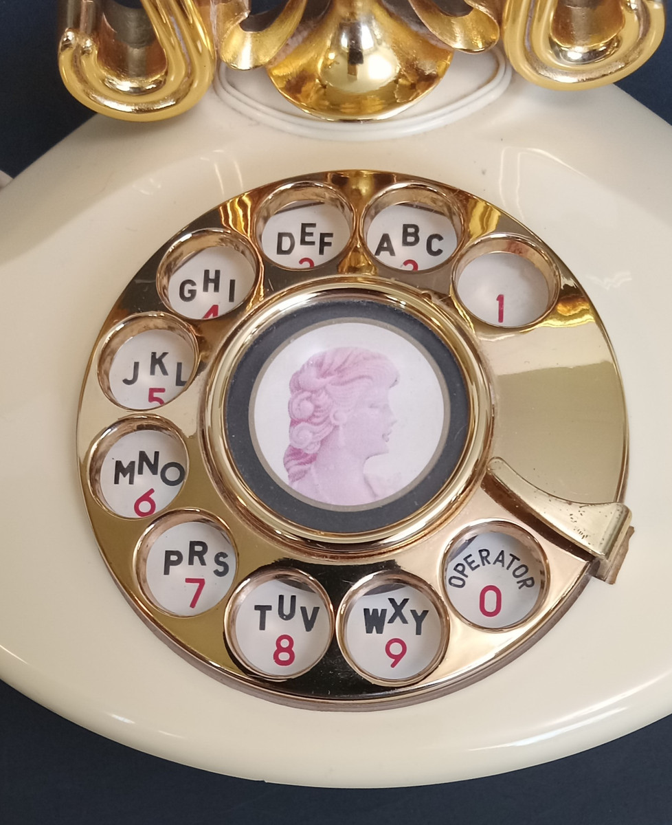 フェアリーキティ レジン オルゴール ホワイトラブ French Style Rotary Phone Radio Shack Cutie Ivory Gold, works