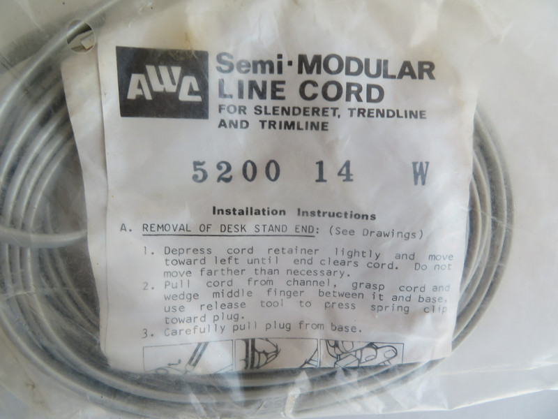 Trimline Trendline Slenderete Semi Modular line cord NOS