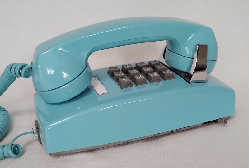 Aqua blue 2554 telephone Western Electric wall telephone 