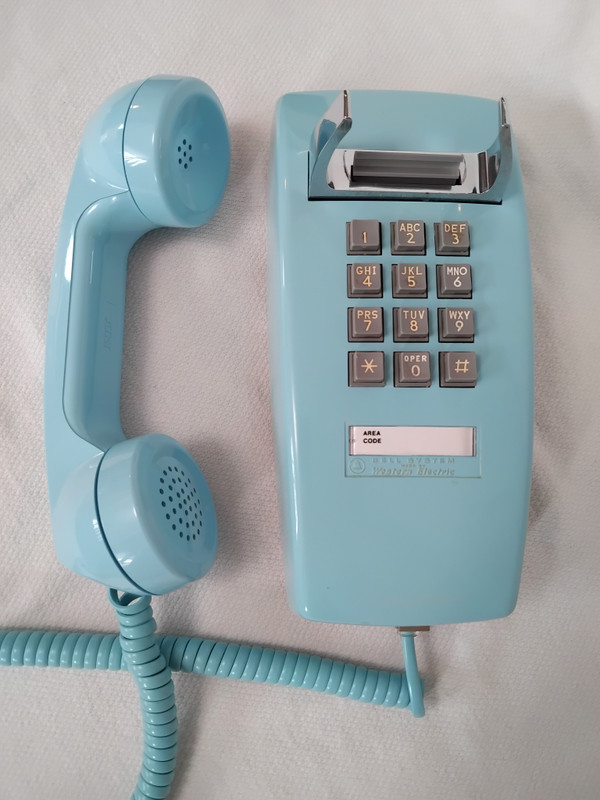 Aqua blue 2554 telephone Western Electric wall telephone 