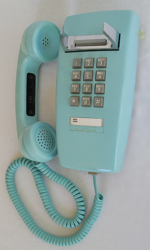 Aqua blue 2554 telephone Western Electric wall telephone 