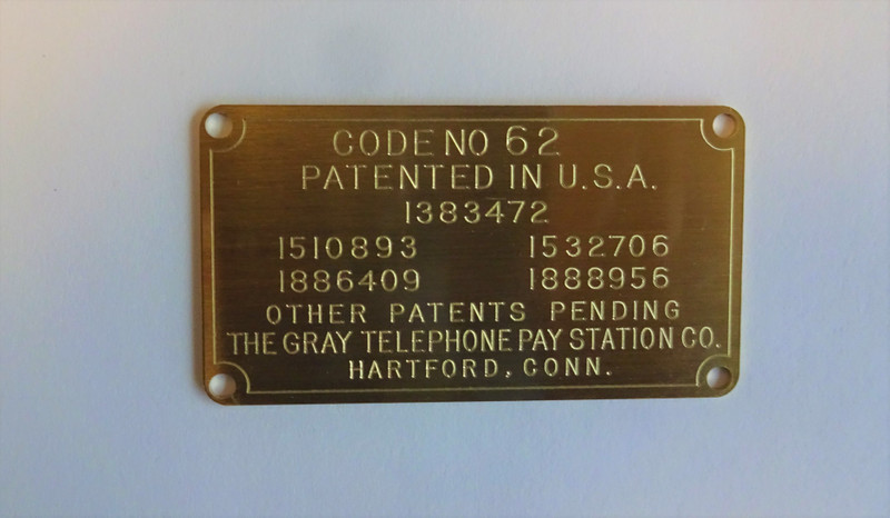 Gray 62  payphone Code Plate Brass 