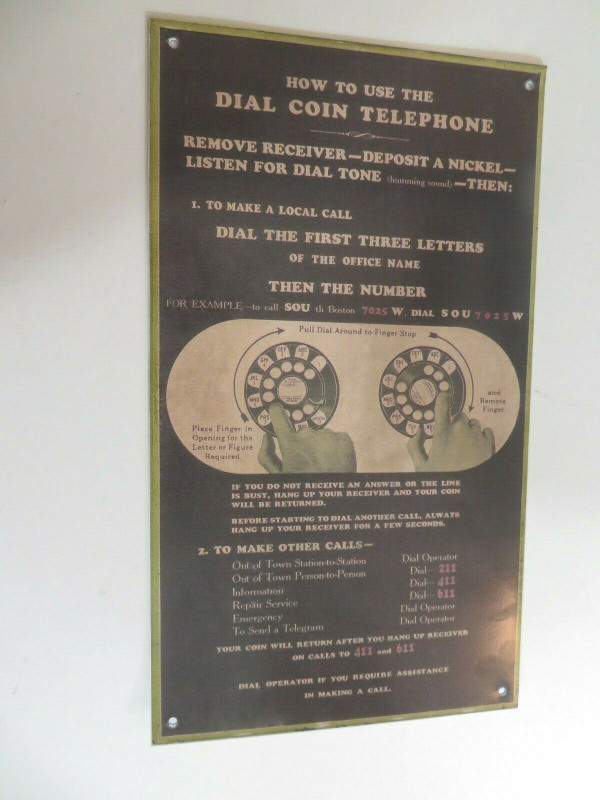  Wooden Phone Booth tin instruction sign  