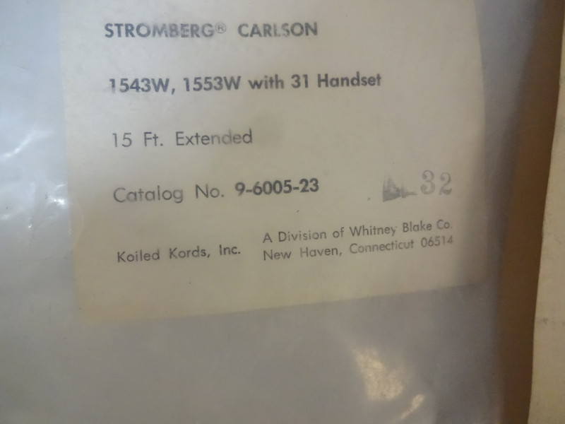 White Hardwire handset coil cord Stromberg Carlson NOS 