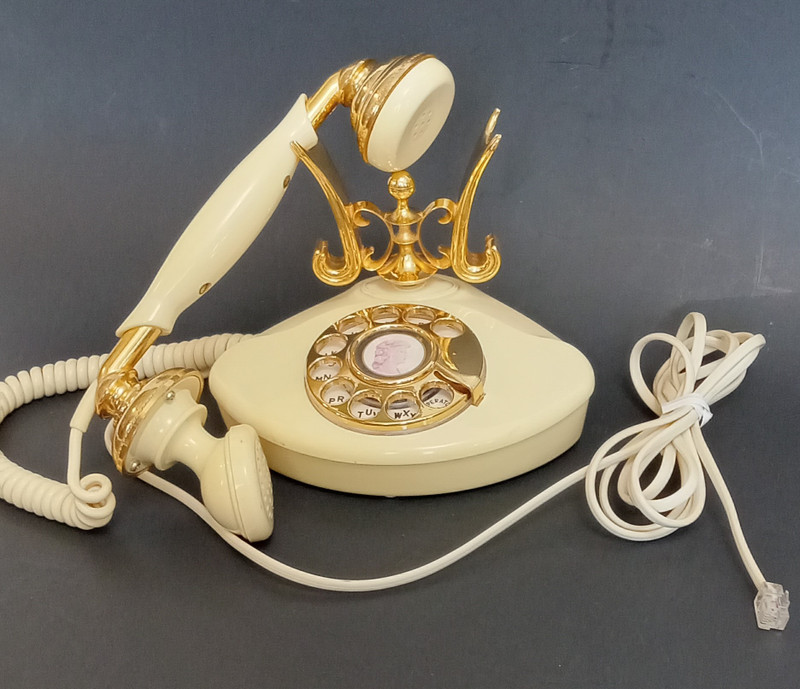 French Style Rotary Phone Radio Shack Cutie Ivory Gold, works