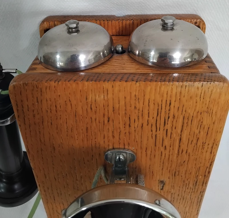 135A Oak party line Wall  phone 1903 Longpole receiver 