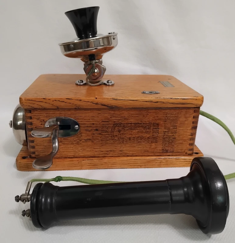 135A Oak party line Wall  phone 1903 Longpole receiver 