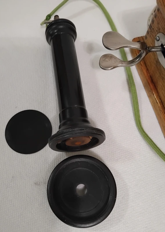 135A Oak party line Wall  phone 1903 Longpole receiver 