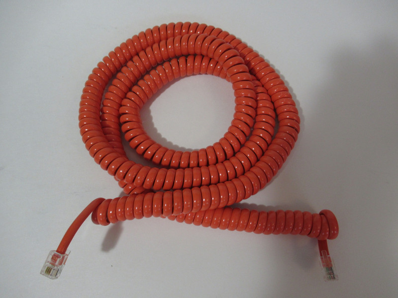 Coiled handset cord Orange modular  Wall and Desk phones