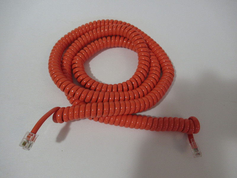 Coiled handset cord Orange modular  Wall and Desk phones