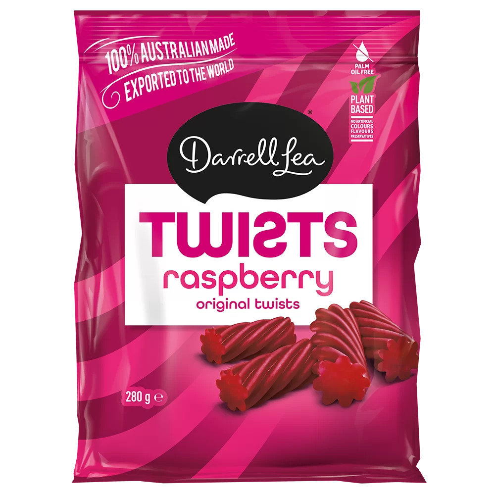 Darrell Lea - Original Twists - Raspberry (280g bag)