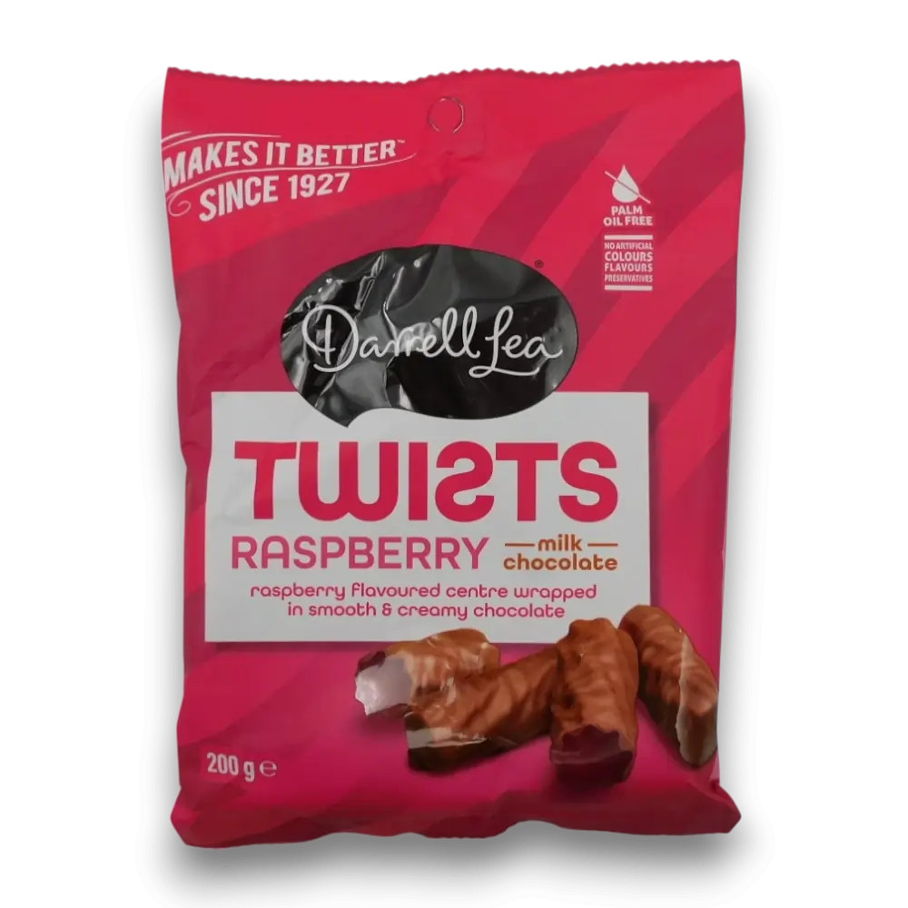 Darrell Lea - Milk Chocolate Raspberry Twists (200g bag)
