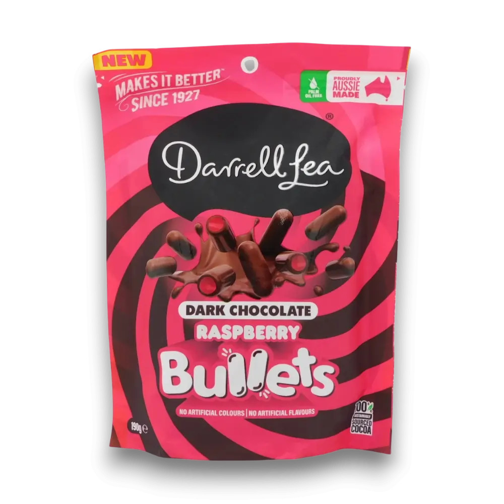Darrell Lea - Liquorice Bullets - Dark Chocolate Raspberry (190g pouch)