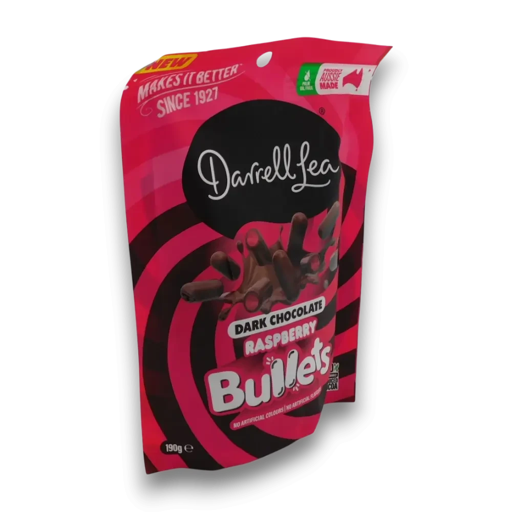 Darrell Lea - Liquorice Bullets - Dark Chocolate Raspberry (190g pouch)