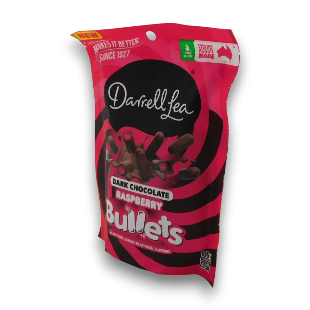 Darrell Lea - Liquorice Bullets - Dark Chocolate Raspberry (190g pouch)