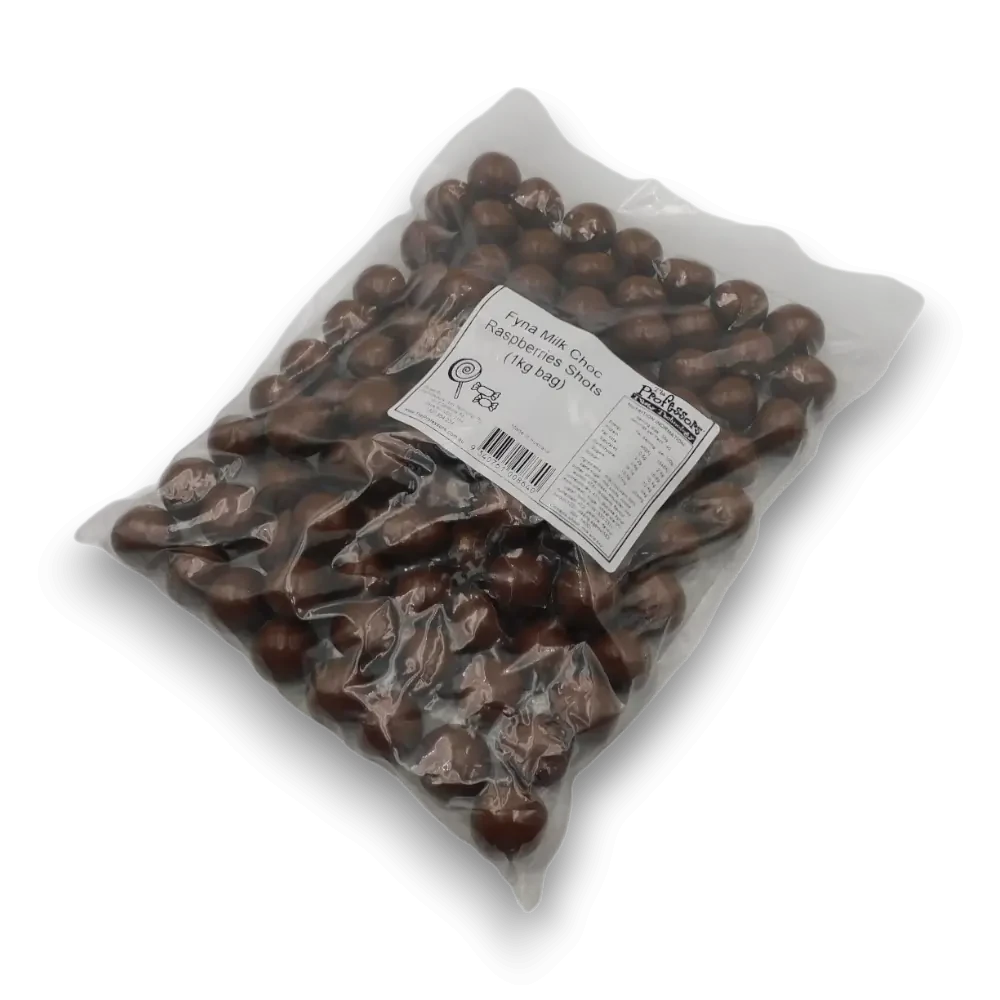 Fyna Raspberry Bites Fyna Milk Choc Raspberries Shots 1kg