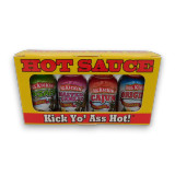 Mini hot sauce gift pack with four 22g Ass Kickin flavours in a compact display box, offered at The Professors.