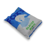 Angled left view of Fox’s Glacier Mints peppermint boiled sweets in a 200g bag from The Professors Online Lolly Shop.