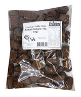 Bulk Milk Choc Turkish Delight with a firm rose-flavoured centre, shown close-up, available at The Professors Online Lolly Shop. Bulk Milk Choc Turkish Delight with a firm rose-flavoured centre, shown close-up, available at The Professors Online Lolly Shop.