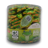 Pink Lady Milk Chocolate Green Tree Frogs in bright green foil wrap, available at The Professors Online Lolly Shop.