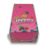Joojoos Gel Dippers pink display box featuring strawberry and grape flavours with dipping gel tubs, available at The Professors.