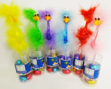 Fluffy Chicken Pen with Easter Eggs, showcasing bright feathered chickens in assorted colours with chocolate eggs.