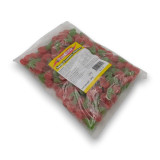 Red and green sour gummy cherry lollies in 1kg packaging with sugar coating, available at The Professors