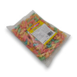Multicolour sour gummy worms in 1kg packaging with sugar coating, available at The Professors Online Lolly Shop.