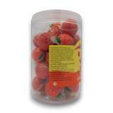 Red strawberry gummy burst lollies in 30 piece display tub with individual packs, available at The Professors