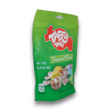 Left angle view of Taffy Town Tropical Mix whipped-style tropical fruit taffy bag, available at The Professors Online Lolly Shop.