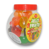 Front view of Pran Jelly Fruits Assorted tub showing assorted flavoured jelly fruit drinks and 30 piece count.
