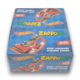 Hot Wheels themed Zappo Sour Lemonade chewy bars in counter display packaging from The Professors