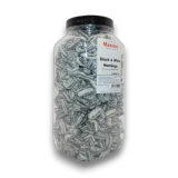 Maxons Black and White Humbugs 3.4kg bulk jar showing traditional striped mint boiled sweets, available at The Professors Online Lolly Shop.