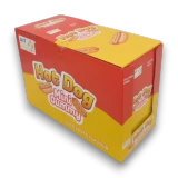 AIT Mini Gummy Hot Dog display unit containing 12 x 45g novelty hot dog-shaped gummy packs, available at The Professors