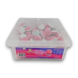 Gummini Jelly Filled Raspberry Bombs 1kg tub showing pink sugar-coated gummies with soft jelly filling, available at The Professors