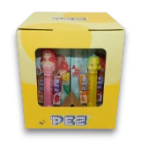PEZ The Little Mermaid display unit showing Ariel and Flounder dispensers through the box window