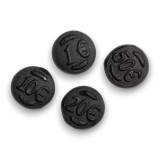 Close-up of Muntendrop Coins by K & H, showcasing classic Dutch licorice in coin shapes, available at The Professors. Close-up of Muntendrop Coins by K & H, showcasing classic Dutch licorice in coin shapes, available at The Professors.