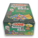 Hazardously sour Smog Balls candy, featuring sour flavours and a chewy centre, available at The Professors Online Lolly Shop Hazardously sour Smog Balls candy, featuring sour flavours and a chewy centre, available at The Professors Online Lolly Shop