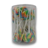Sweet Treats Rainbow Swirl Pops 750g jar rear view showing approximately 50 individually wrapped lollipops