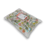Sweet Treats Rainbow Round Pops 1kg bag showing individually wrapped mixed flavour swirl lollipops.