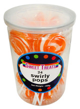 Sweet Treats Small Swirly Pops - Orange - 4cm wide, by Brisbane Bulk Supplies,  and more Confectionery at The Professors Online Lolly Shop. (Image Number :13272)