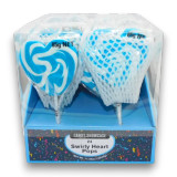 Heart-shaped blue swirl lollipops by Candy Showcase, 24-pack, ideal for candy buffets and party favours, available at The Professors Heart-shaped blue swirl lollipops by Candy Showcase, 24-pack, ideal for candy buffets and party favours, available at The Professors