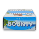 Individually wrapped Bounty Milk Chocolate Bars in a 24-piece display box, perfect for retail counters. Individually wrapped Bounty Milk Chocolate Bars in a 24-piece display box, perfect for retail counters.